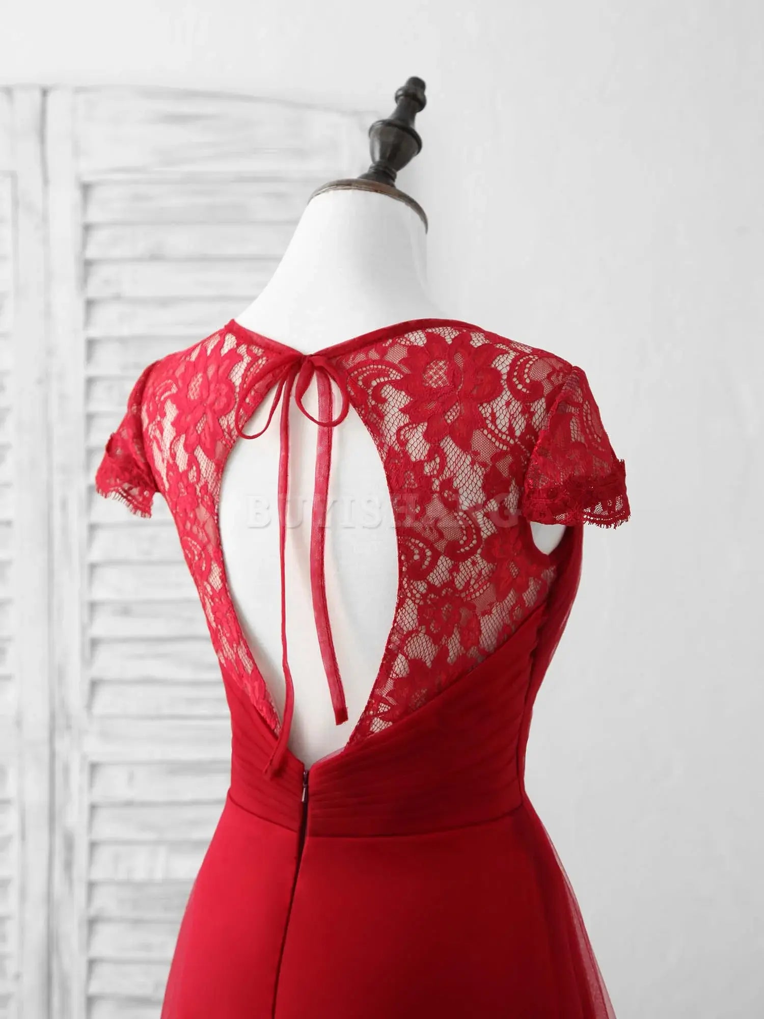 Buyishang Burgundy Tulle Lace Long Prom Dress Burgundy Evening Dress Bridesmaid dress shop