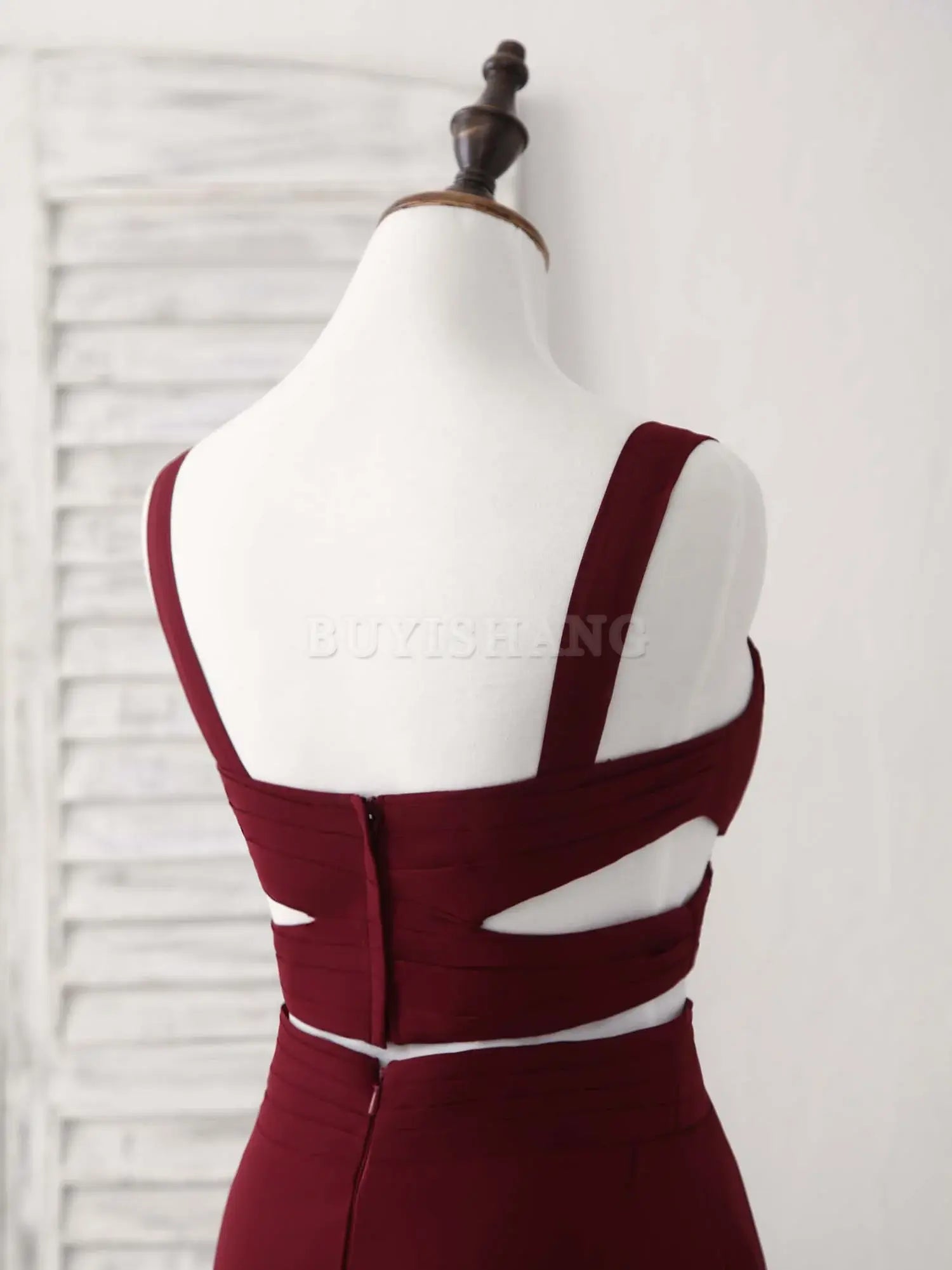 Buyishang Burgundy Two Pieces Chiffon Long Prom Dress Evening Dress Bridesmaid dress shop