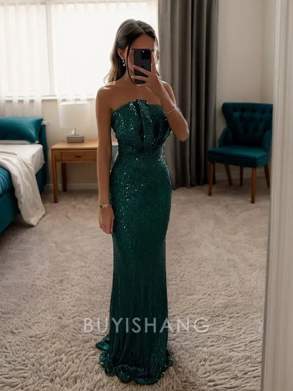 Buyishang Elegant Sheath/Column Ruched Strapless Sleeveless Floor-Length Dresses