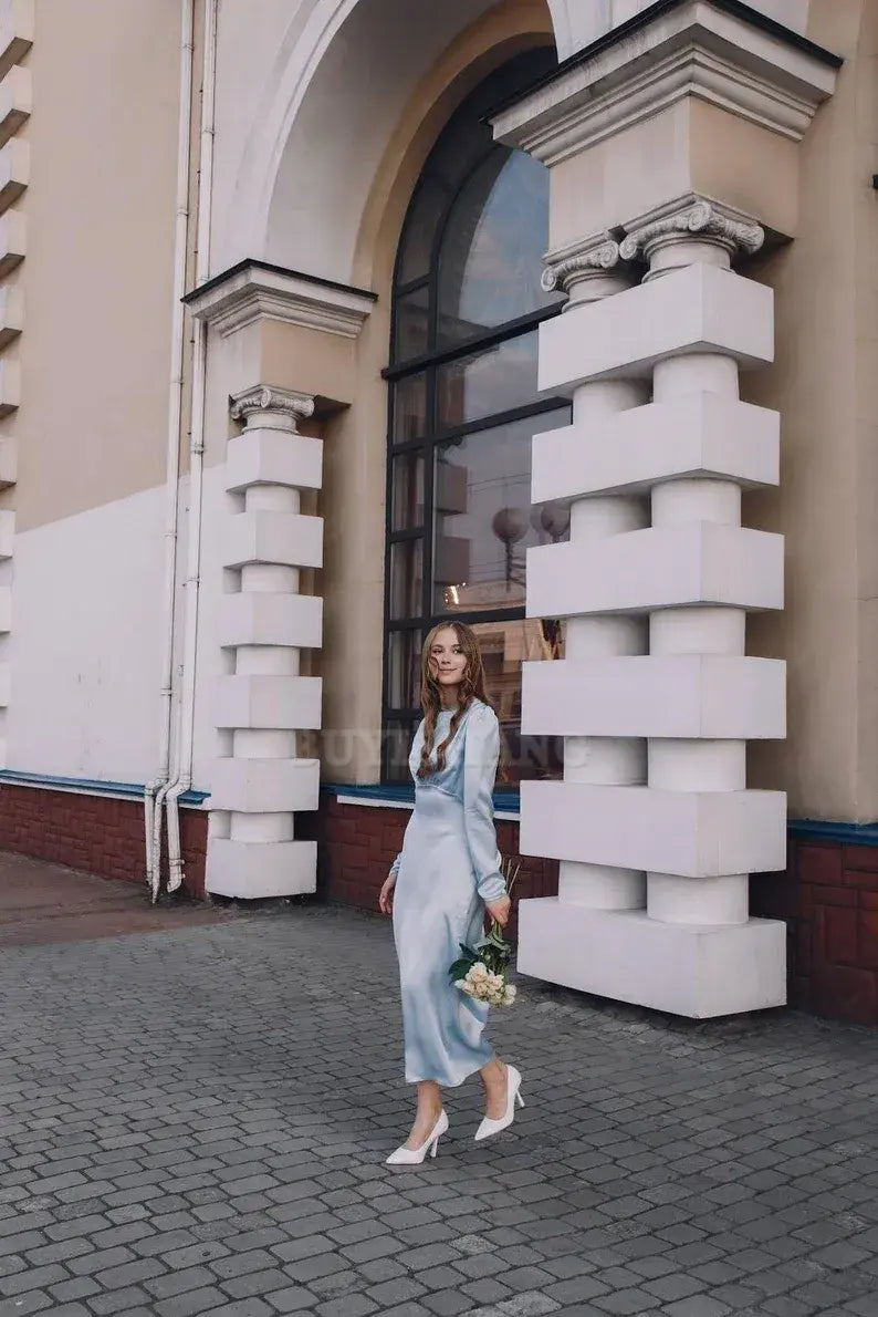 Buyishang Maxi Silk Dress Elegant Dress with Long Sleeve Long Silk Dress Women Party Dress Casual Dress Women Silk Dress