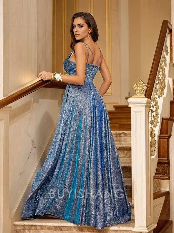 Buyishang Simple A-Line/Princess Ruffles V-neck Sleeveless Floor-Length Dresses