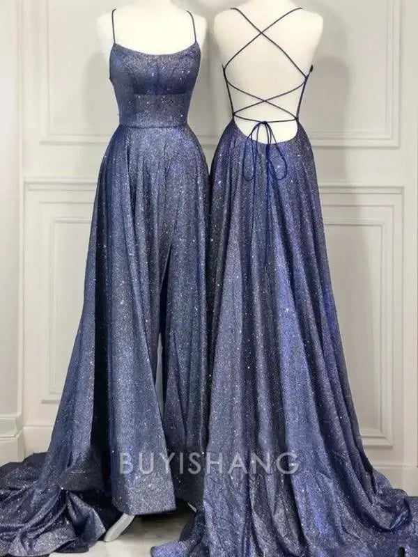 Buyishang Simple A-Line/Princess Spaghetti Straps Sweep Train Prom Dresses formal wear dresses
