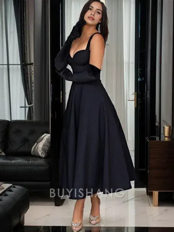 Buyishang Simple A-Line/Princess Sweetheart Tea-Length Satin Prom Dresses formal wear dresses