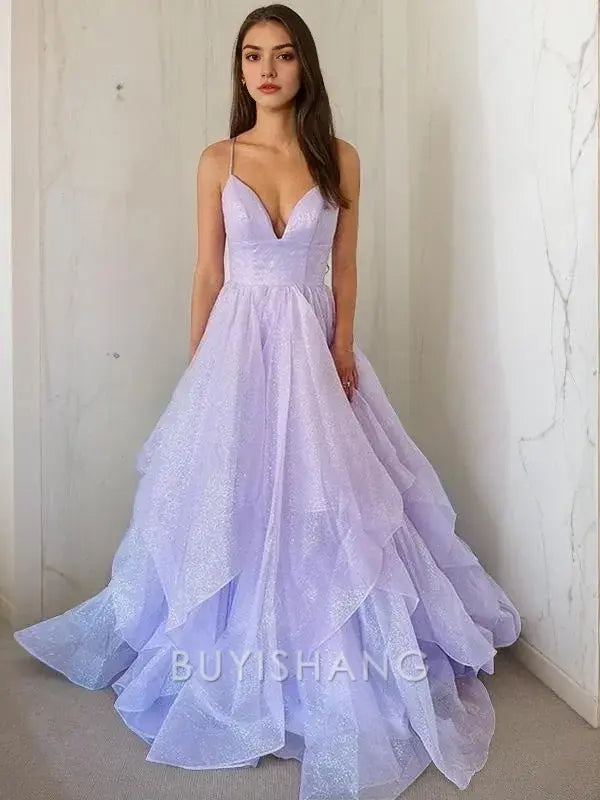 Buyishang Simple A-Line/Princess V-neck Sweep Train Prom Dresses formal wear dresses