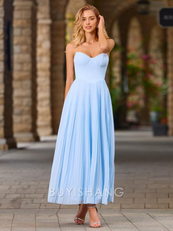 Buyishang Simple A-line Sweetheart Pleated Ankle-Length Chiffon Dress formal wear dresses