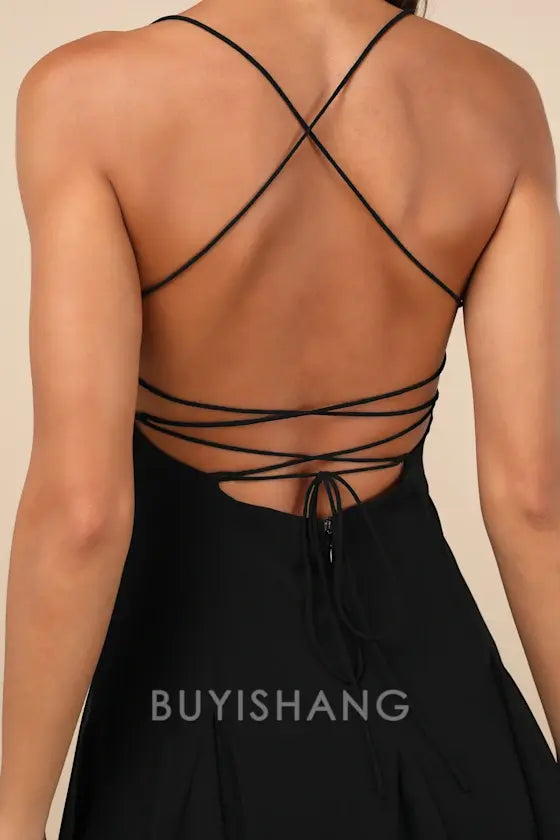 Buyishang Simple Elegant Special occasion Perfected Sweetness Black Pleated Tiered Mini Dress Party wear