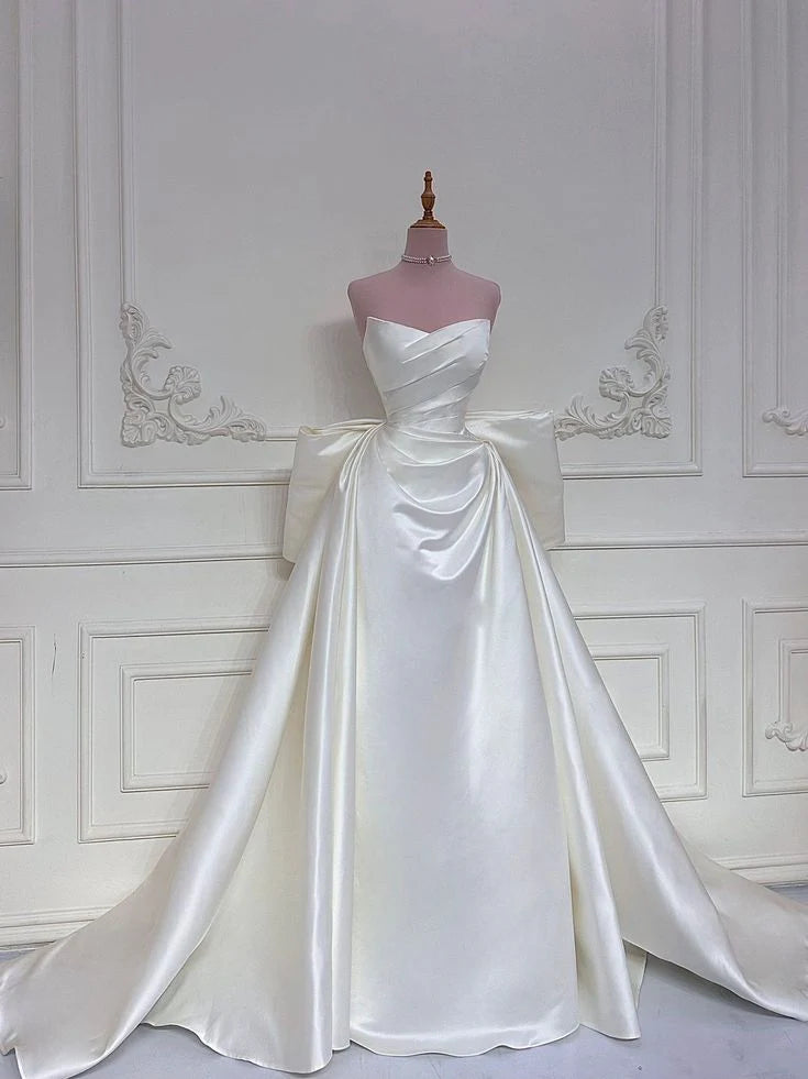 Buyishang White Satin Wedding Dresses With Ruffles dress for wedding