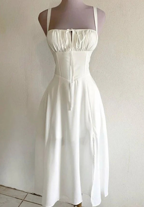 Buyishang Cute A line Spaghetti Straps White Chiffon Homecoming Dress 19th Birthday Outfits