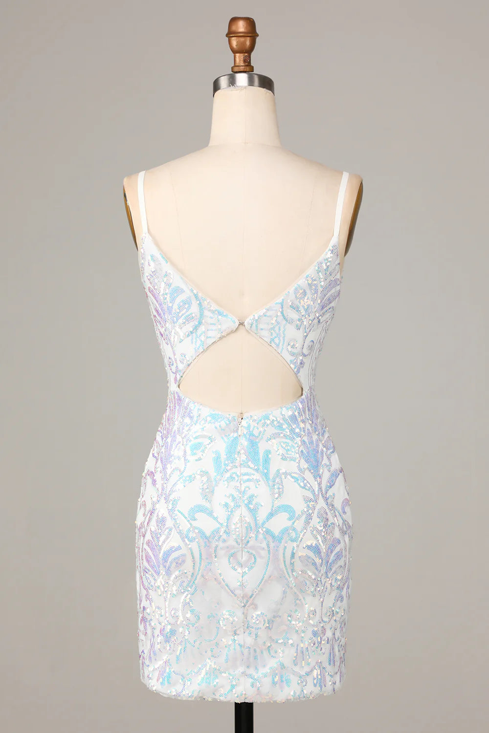 Exquisite Outlook Sheath Spaghetti Straps White Sequins Short Homecoming Dress
