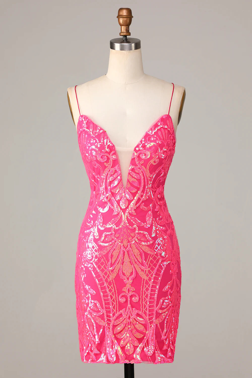 Undeniably Amazing Sheath Spaghetti Straps Fuchsia Sequins Short Homecoming Dress