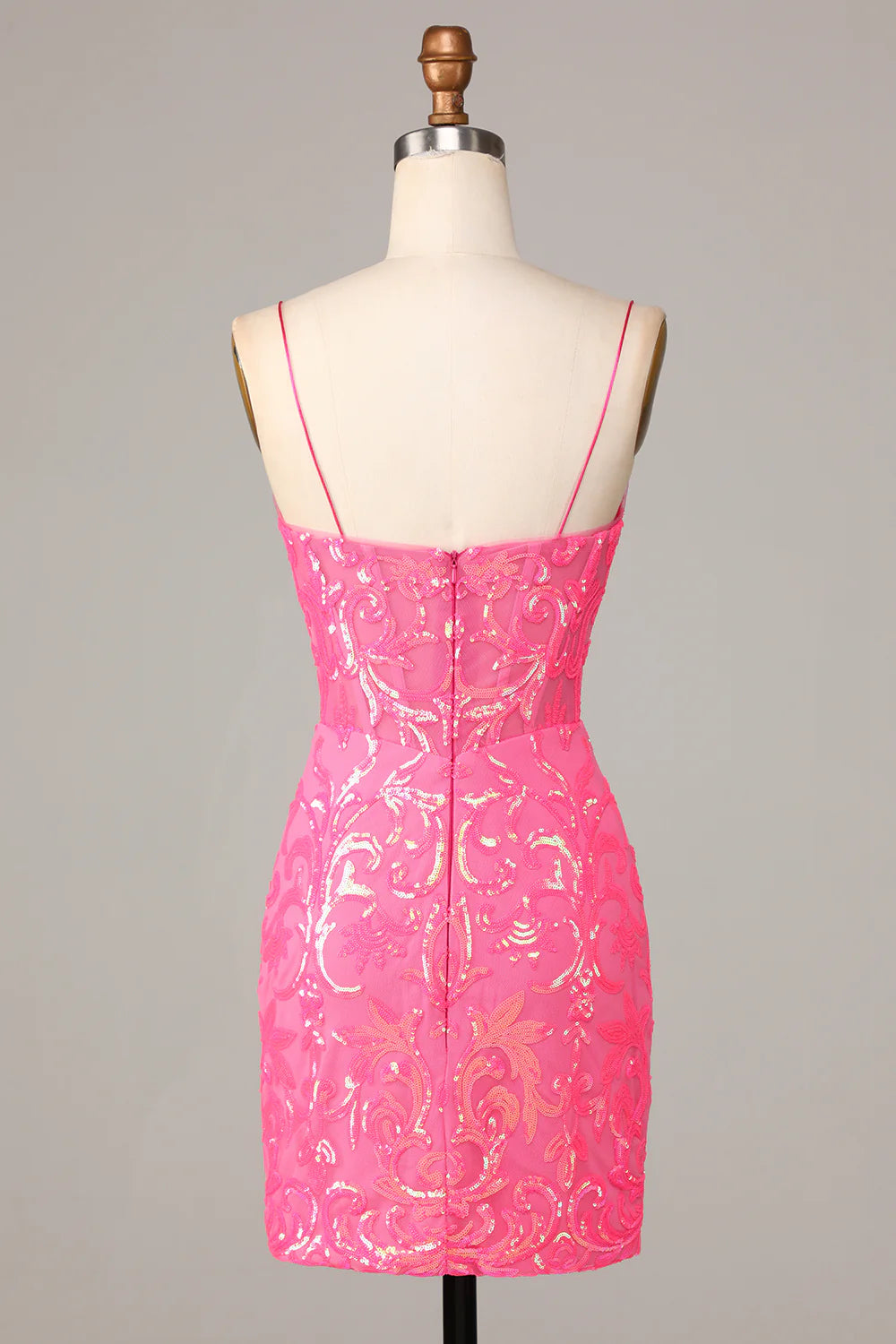 Undeniably Amazing Sheath Spaghetti Straps Fuchsia Sequins Homecoming Dress