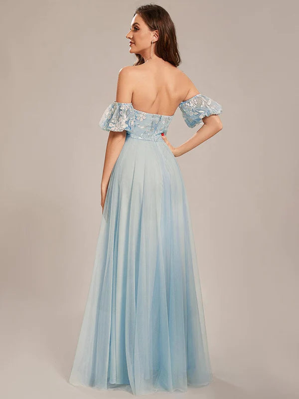 Custom Size Puffy Sleeve Sweetheart Princess Style Tulle Prom Dress