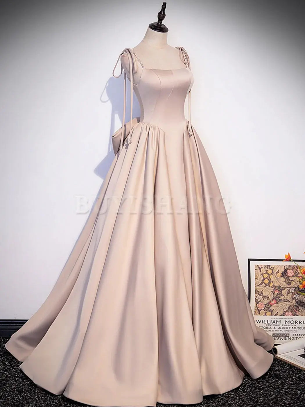 Buyishang Champagne A-Line Satin Long Prom Dress Champagne Evening Dresses prom dresses shops