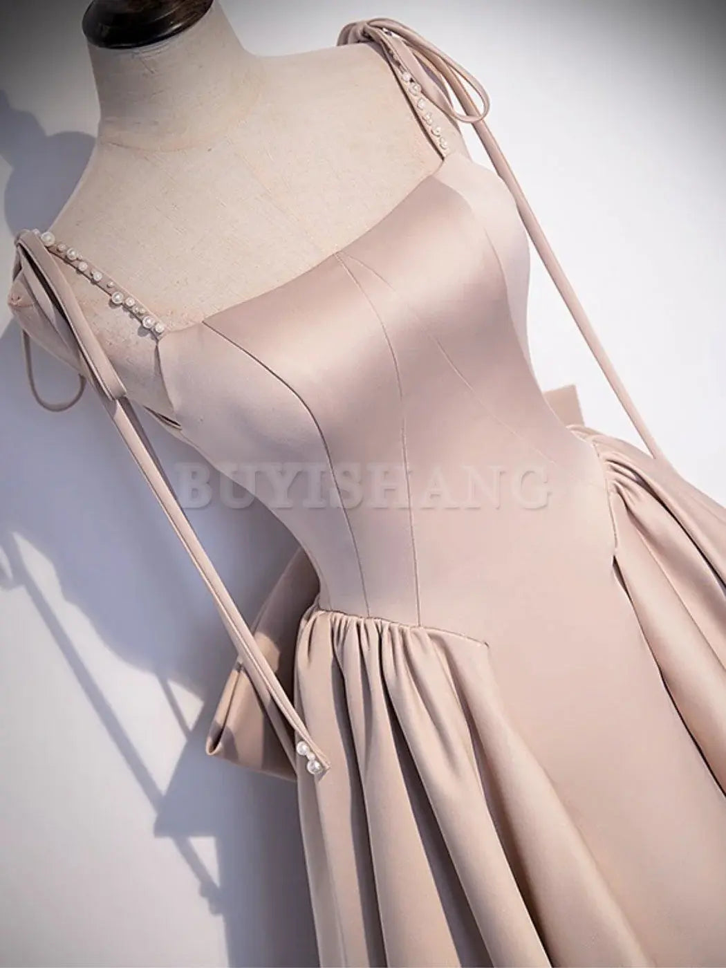 Buyishang Champagne A-Line Satin Long Prom Dress Champagne Evening Dresses prom dresses shops