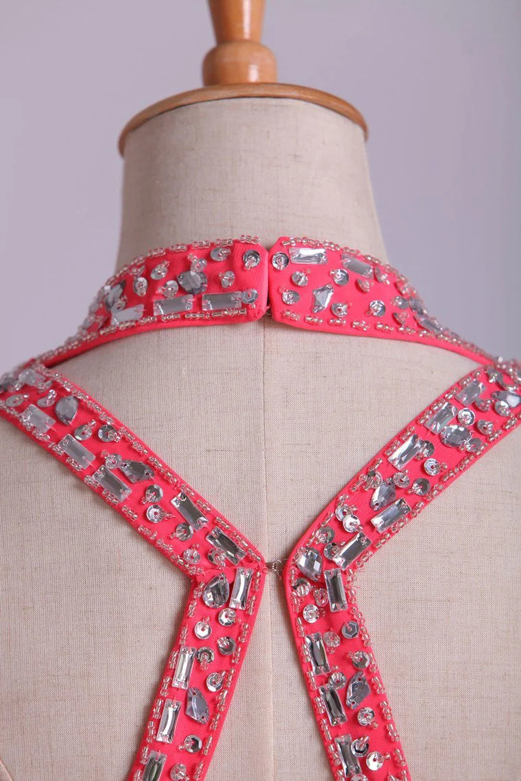 Chiffon Halter Party Dress Sexy A Line Court Train