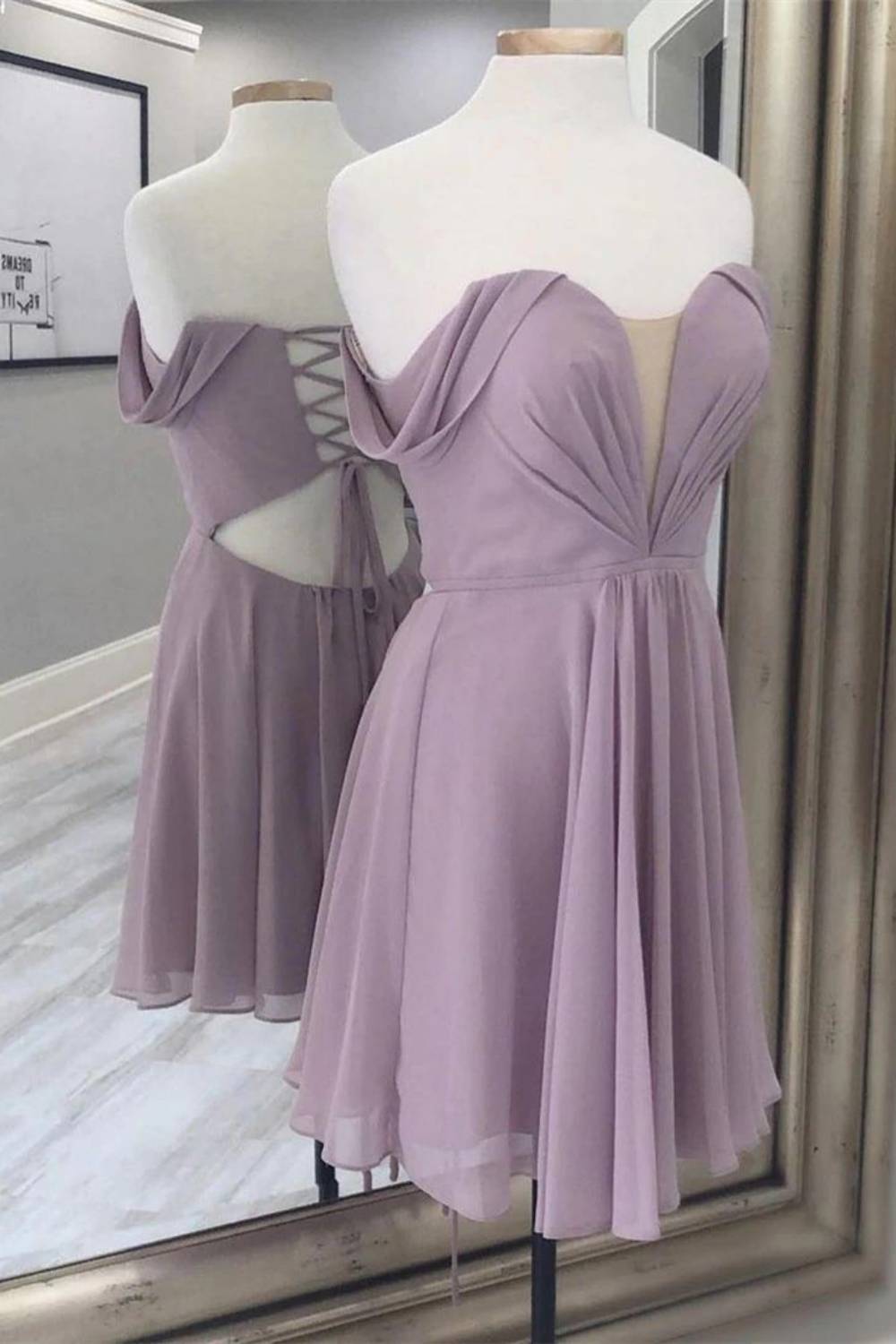 Chiffon Off The Shoulder Homecoming Dress With Corset