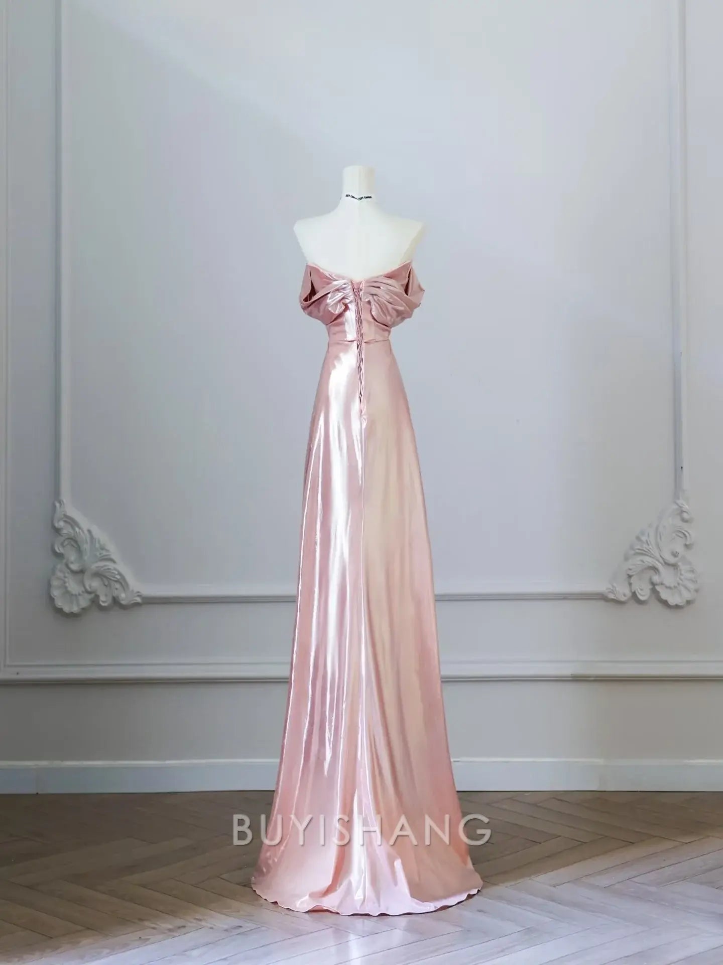 Buyishang Classy A line Off The Shoulder Pink Evening Dress Prom Dresses