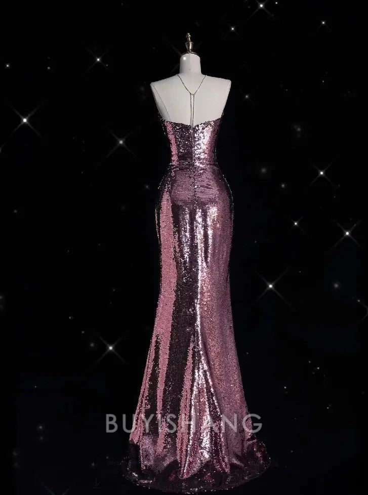 Buyishang Classy Mermaid Halter Neckline Sequin Floor Length Evening Dress Prom Dresses