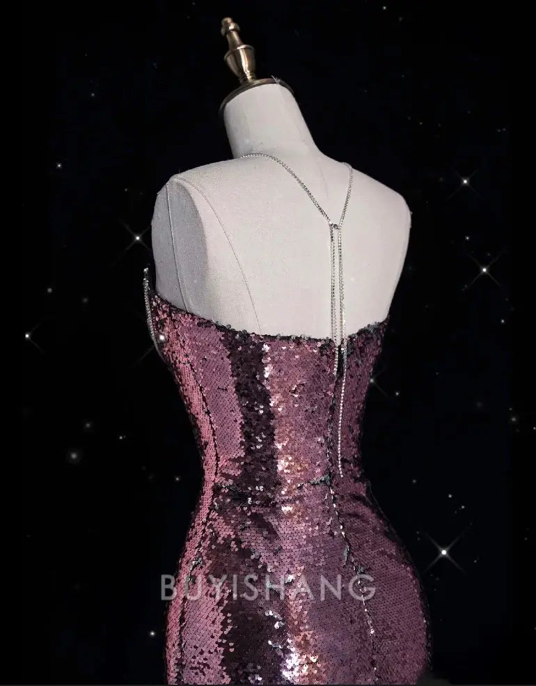 Buyishang Classy Mermaid Halter Neckline Sequin Floor Length Evening Dress Prom Dresses