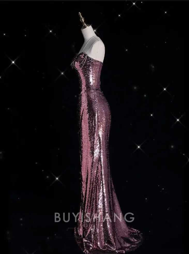 Buyishang Classy Mermaid Halter Neckline Sequin Floor Length Evening Dress Prom Dresses