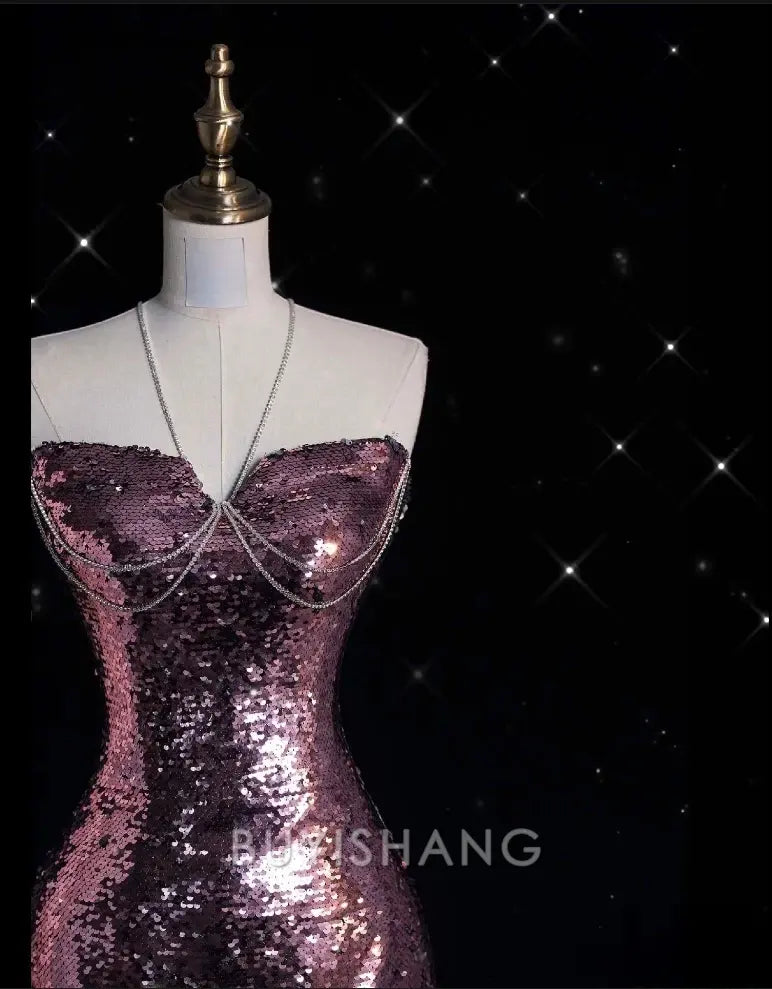 Buyishang Classy Mermaid Halter Neckline Sequin Floor Length Evening Dress Prom Dresses