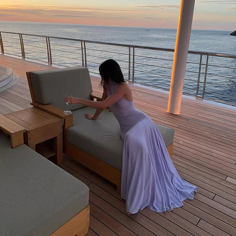 Buyishang Classy Mermaid High Neckline Lilac Long Evening Dress Prom Dresses