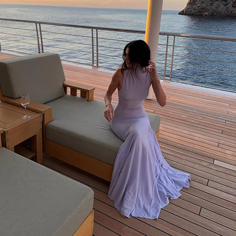 Buyishang Classy Mermaid High Neckline Lilac Long Evening Dress Prom Dresses