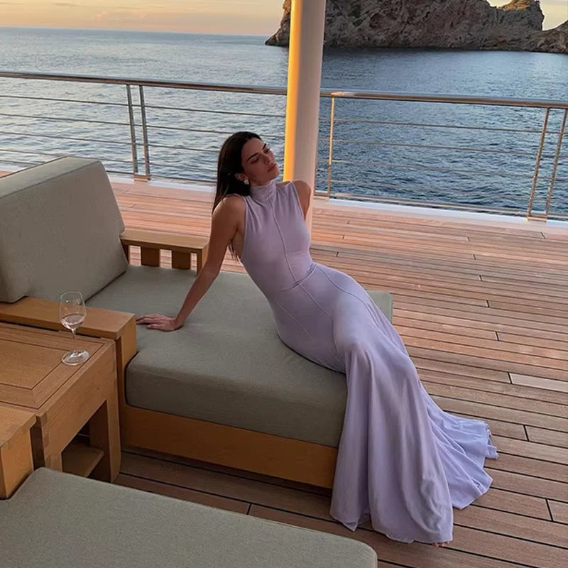 Buyishang Classy Mermaid High Neckline Lilac Long Evening Dress Prom Dresses