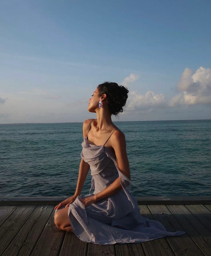 Buyishang Classy Sheath Straps Long Party Dress Lilac Chiffon Prom Dresses