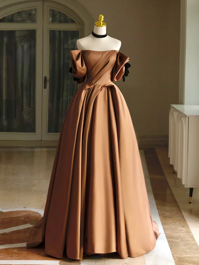 Buyishang Simple A-Line Satin Brown Long Prom Dress Brown Long Formal Dress