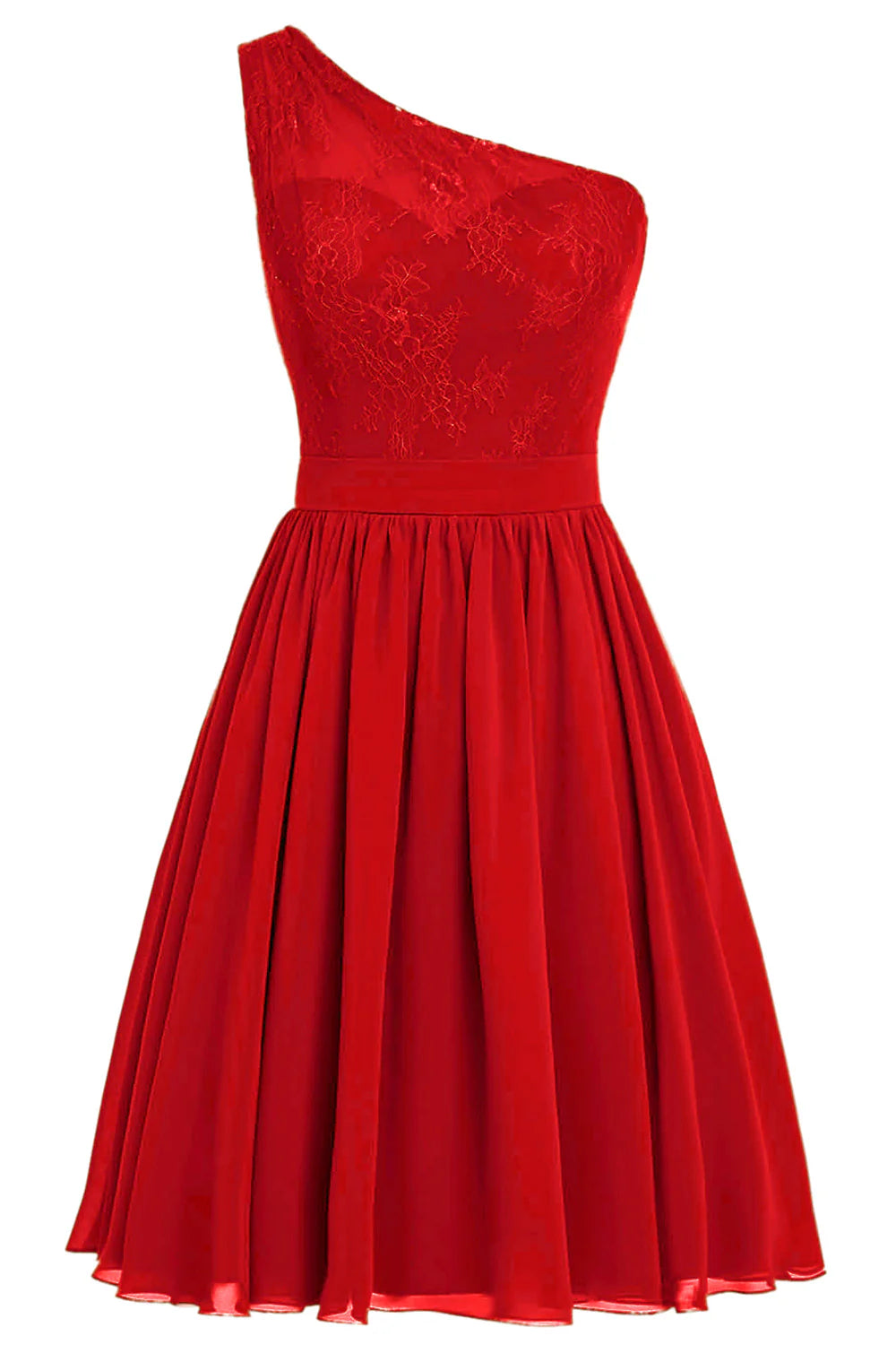 One Shoulder Red Homecoming Dress with Lace