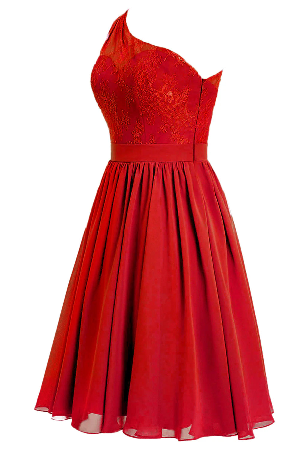 One Shoulder Red Homecoming Dress with Lace