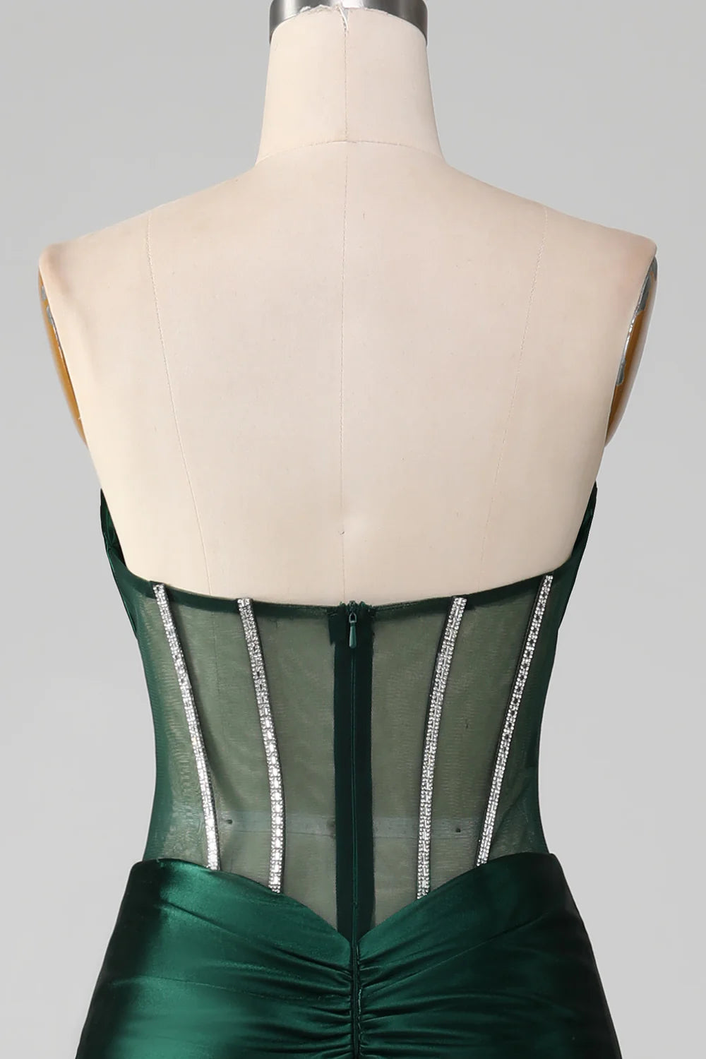 Dark Green Mermaid Strapless Long Corset Prom Dress with Beading