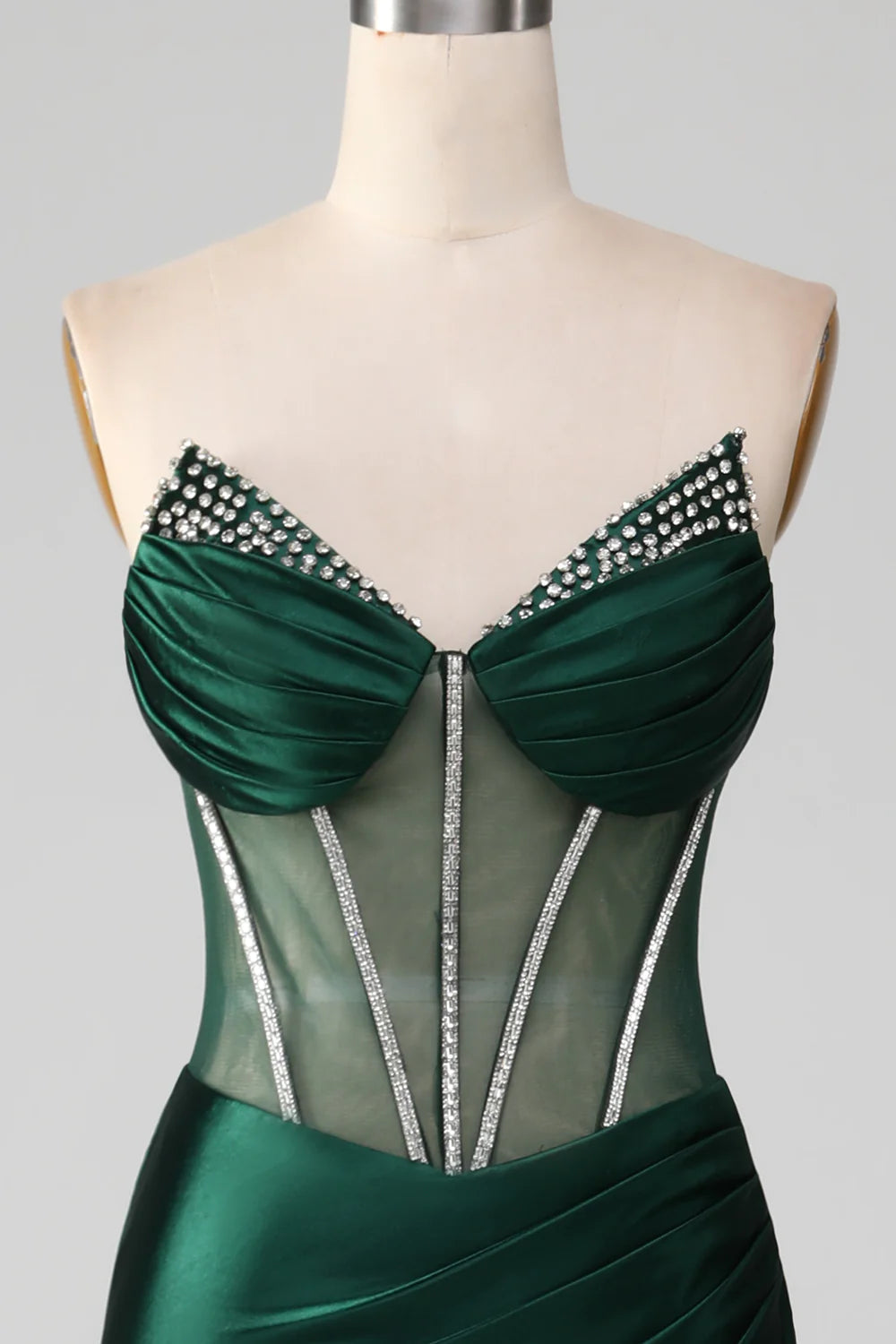Dark Green Mermaid Strapless Long Corset Prom Dress with Beading