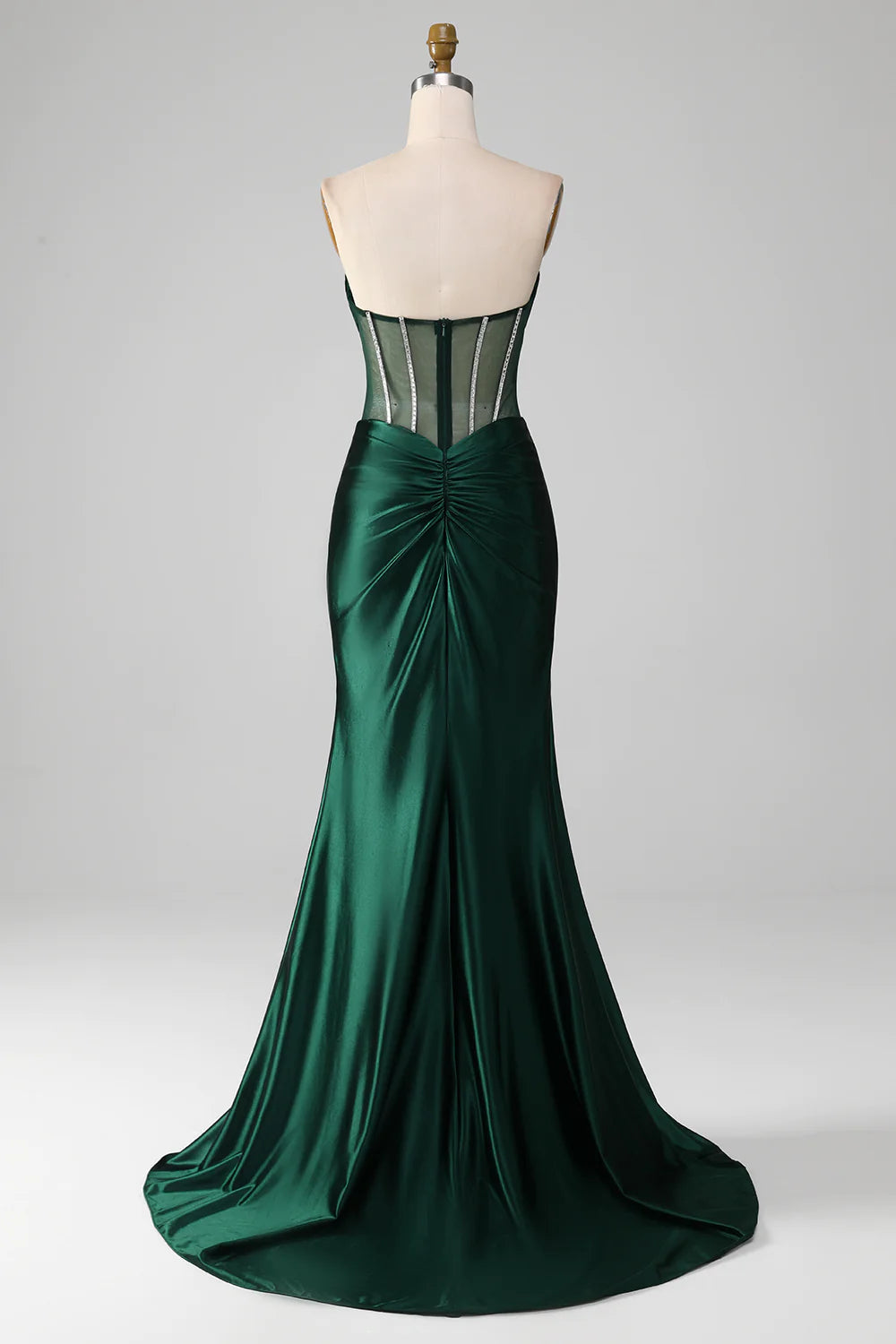 Dark Green Mermaid Strapless Long Corset Prom Dress with Beading