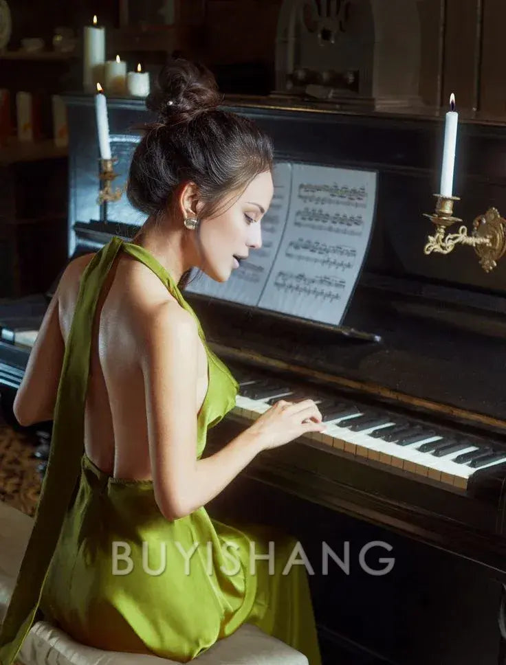 Buyishang Drop Neck Silk Maxi Dress Wedding Guest Dress Prom Dresses Evening Gowns