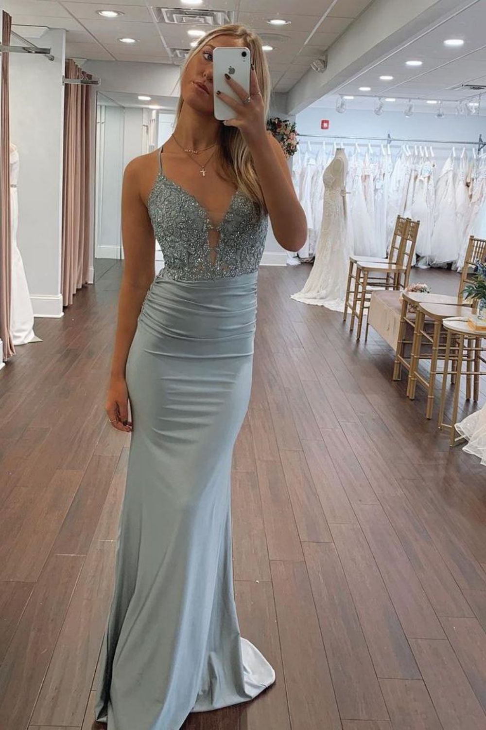 Mermaid Spaghetti Straps Lace Up Long Glitter Prom Dress