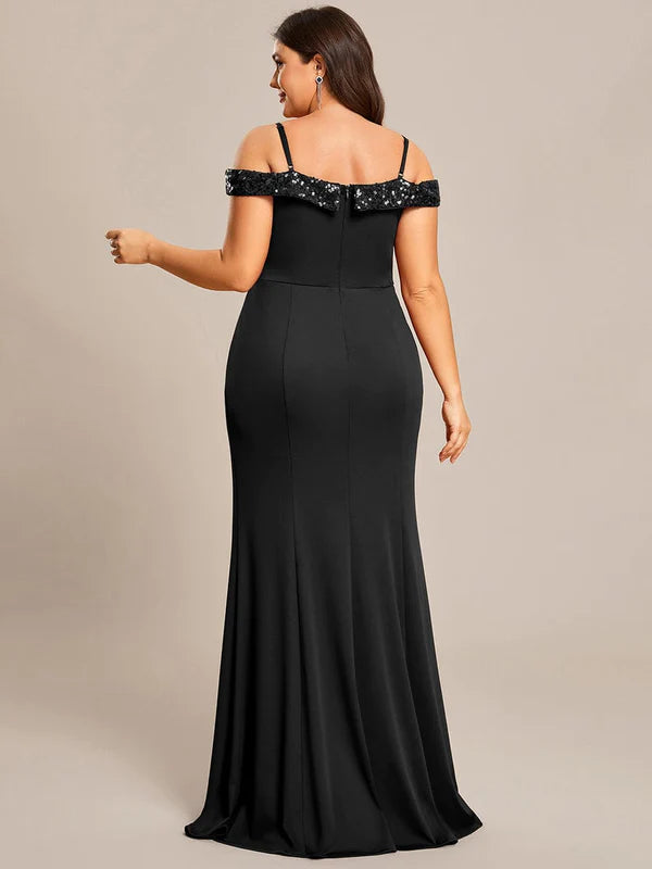 Stylish Plus Size Bodycon Deep V-Neck Sequin Evening Dress