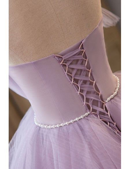 Fairytale Purple Tulle Puffy Ballgown Prom Dress with Train
