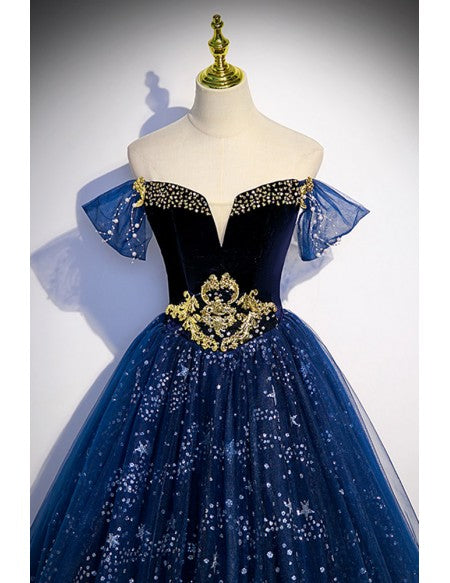 Fantasy Blue Ballgown Tulle Prom Dress with Bling