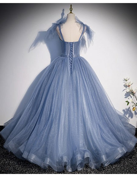 Fantasy Bling Ballgown Blue Prom Dress with Straps