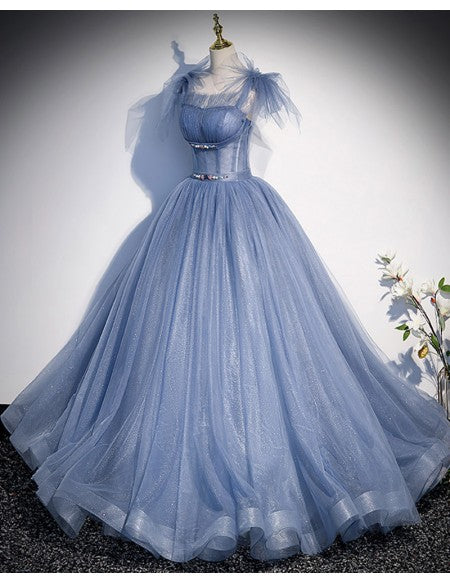 Fantasy Bling Ballgown Blue Prom Dress with Straps