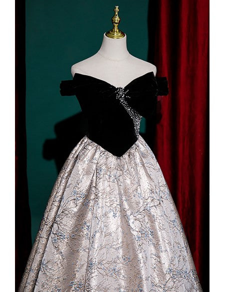 Black Velvet Bling Party Prom Dress with Big Bow