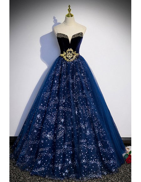 Fantasy Blue Ballgown Tulle Prom Dress with Bling