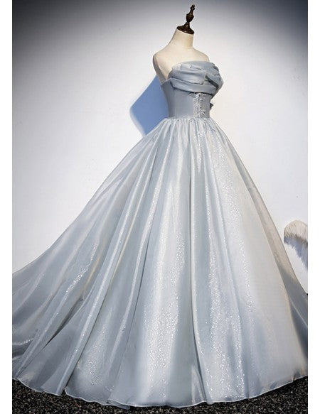 Sleek Formal Ballgown Grey Prom Dress Strapless