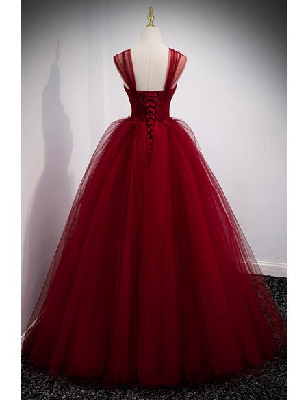 Puffy Ballgown Burgundy Long Red Prom Dress For Formal