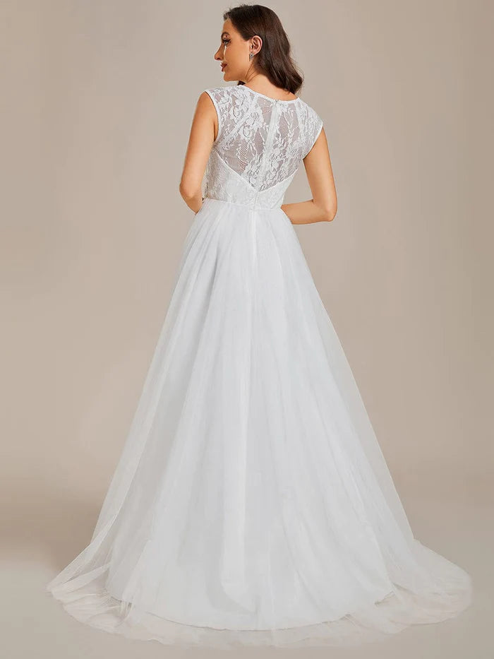 Cover Sleeve See-Through Round Neckline Lace Embroidery Wedding Dress/Prom Dresses