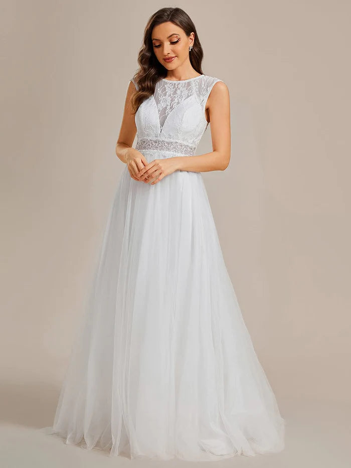 Cover Sleeve See-Through Round Neckline Lace Embroidery Wedding Dress/Prom Dresses