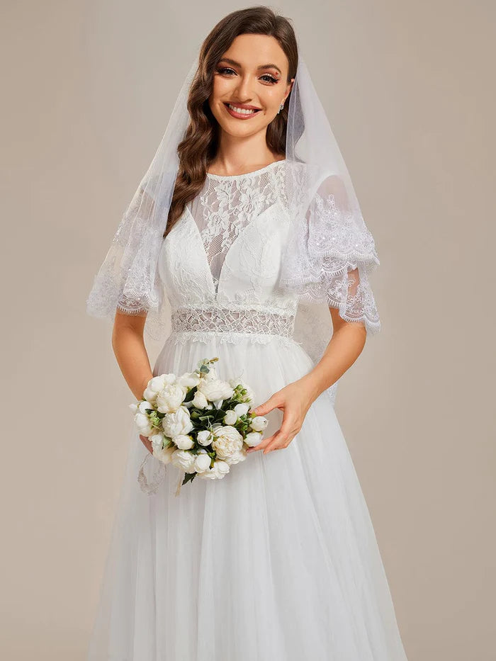 Cover Sleeve See-Through Round Neckline Lace Embroidery Wedding Dress/Prom Dresses