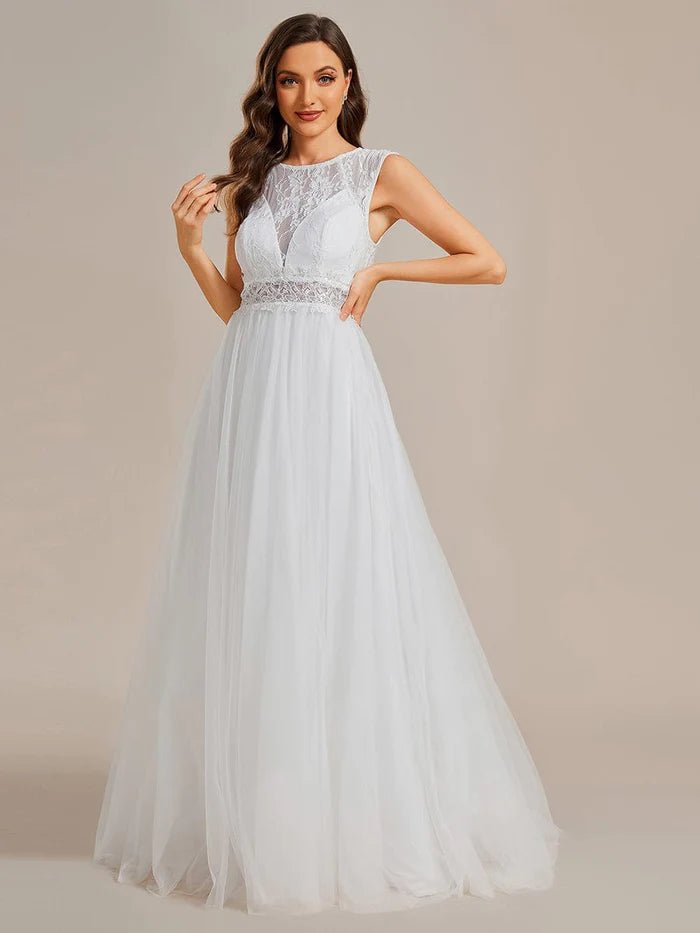 Cover Sleeve See-Through Round Neckline Lace Embroidery Wedding Dress/Prom Dresses